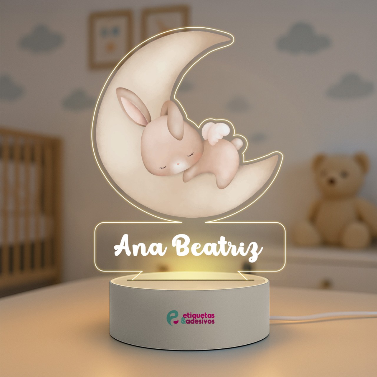 Luminária Coelhinho Soneca Especial com nome personalizado