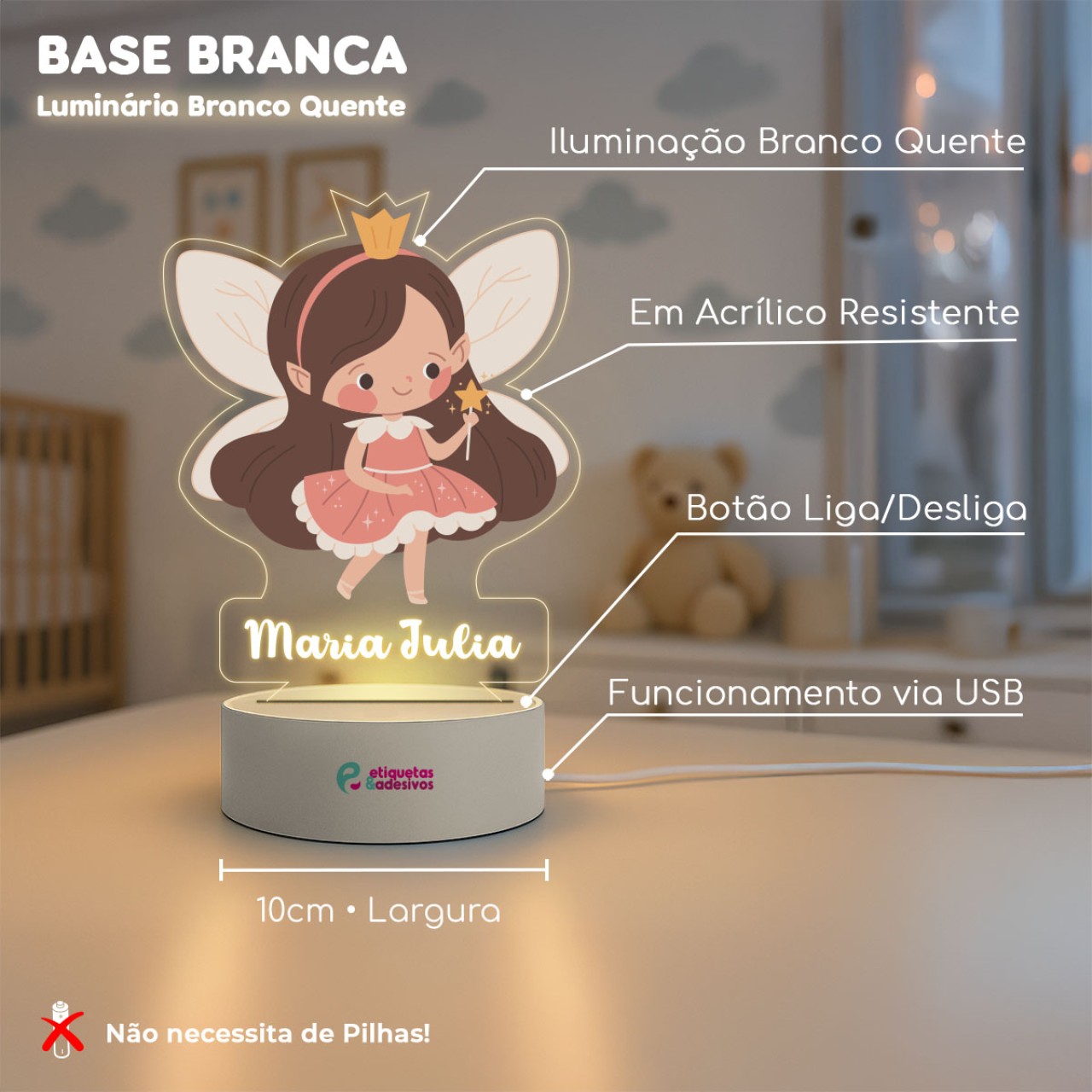 Luminária Fadinha Gabi Especial com nome personalizado