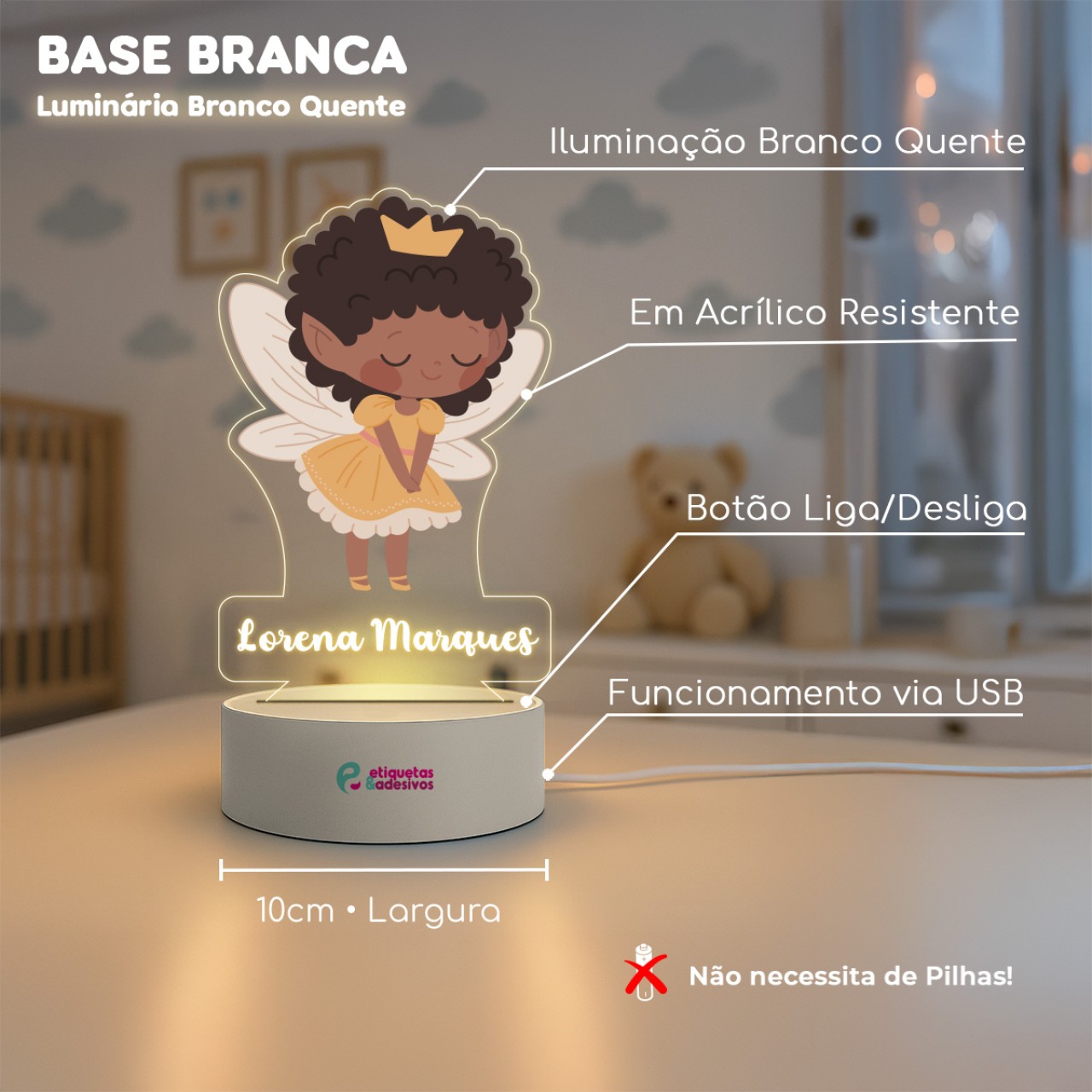 Luminária Fadinha Helena Especial com nome personalizado