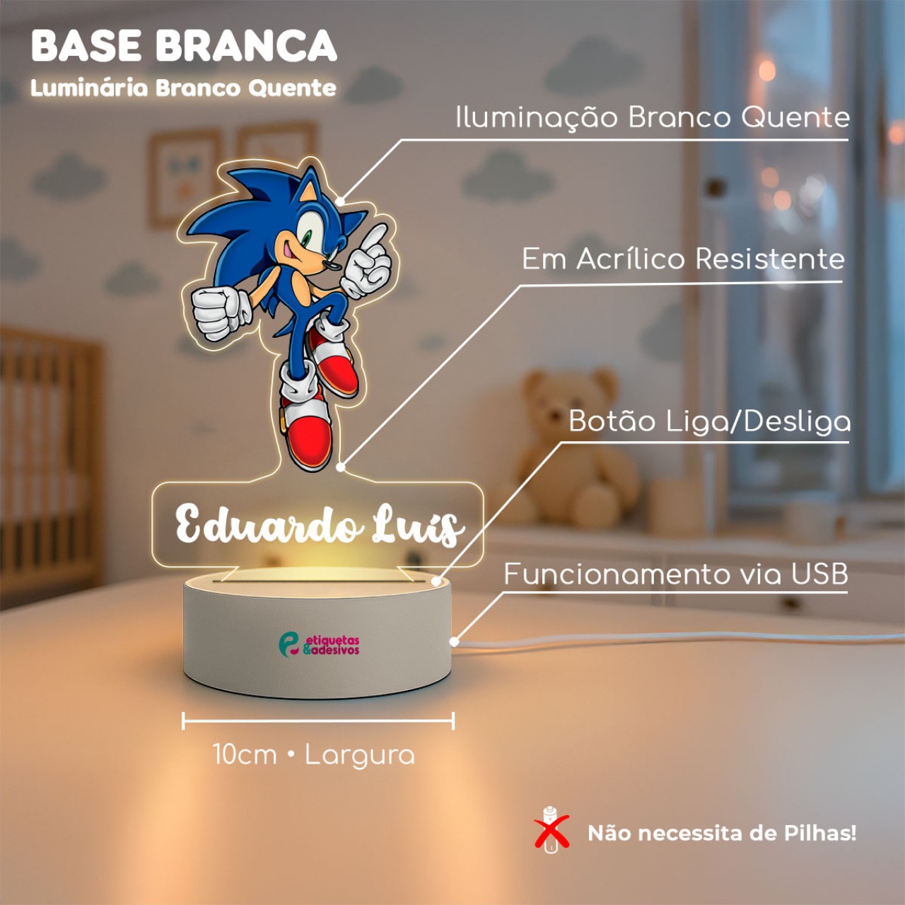 Luminária Sonic Especial com nome personalizado