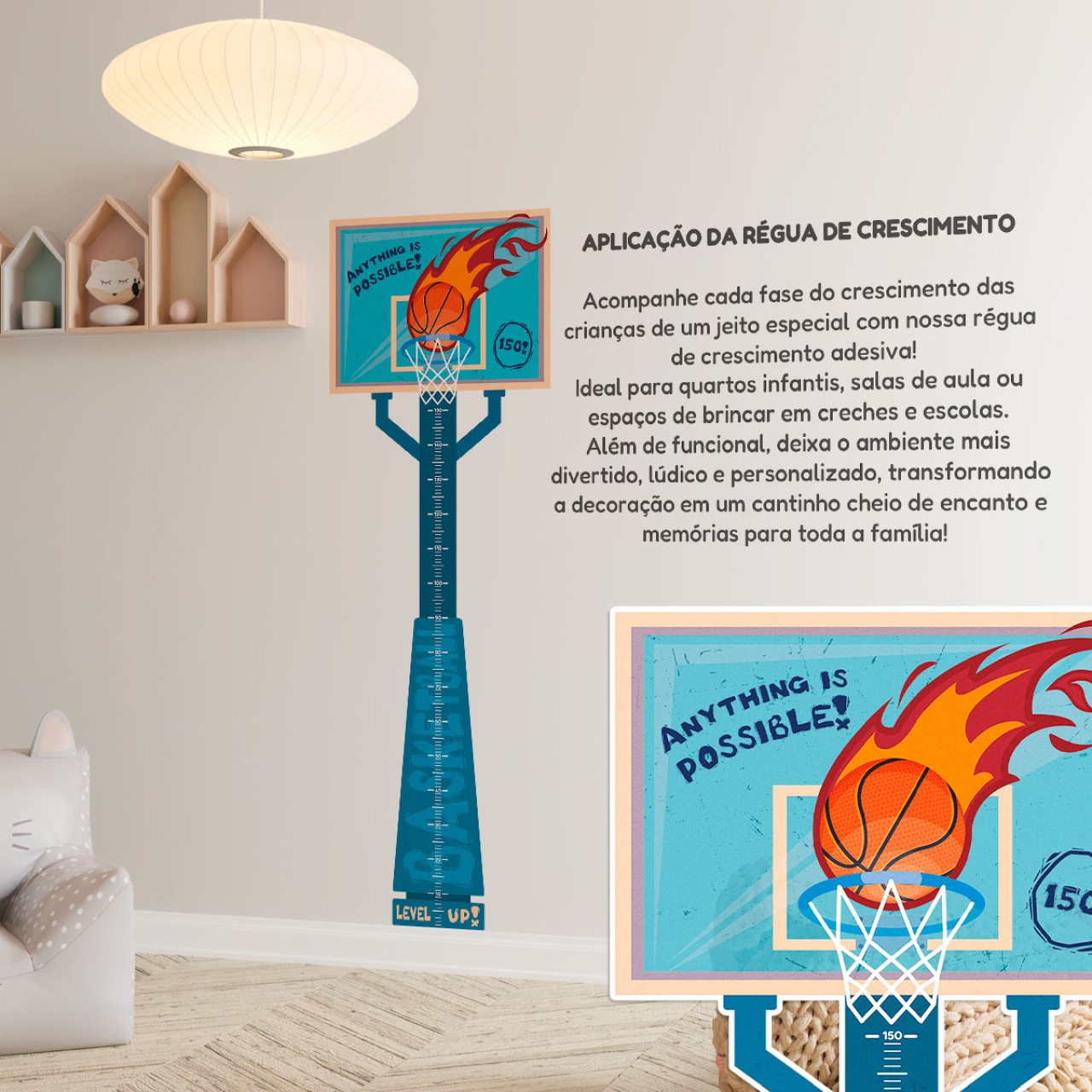 Adesivo Régua de Crescimento Basquete
