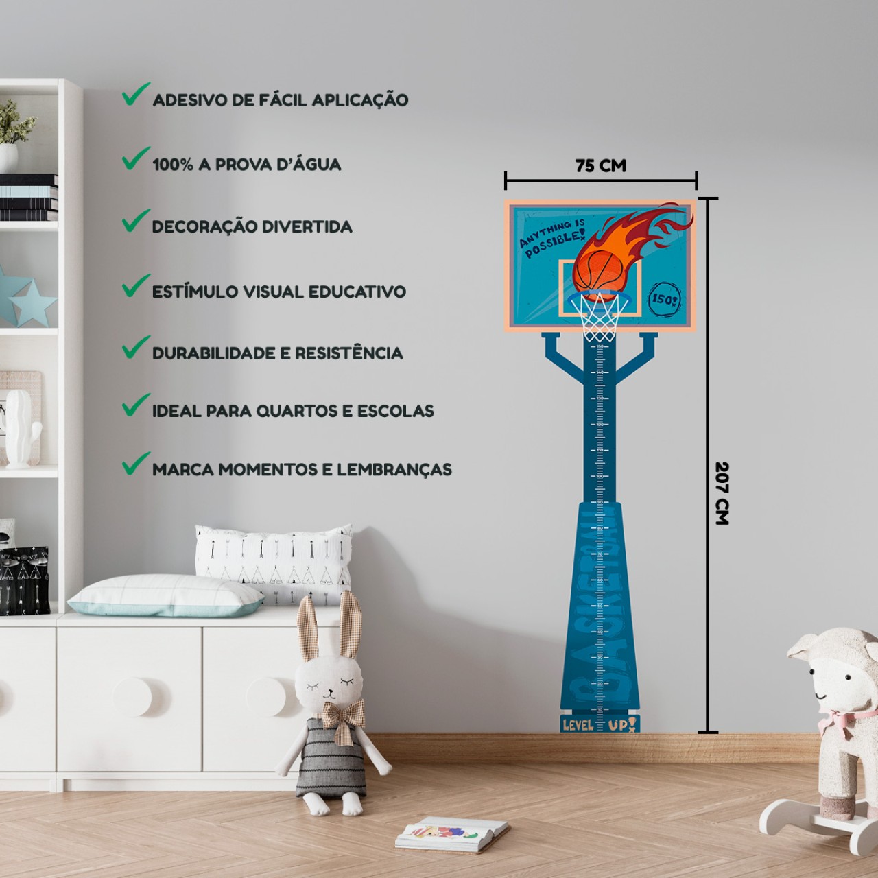 Adesivo Régua de Crescimento Basquete