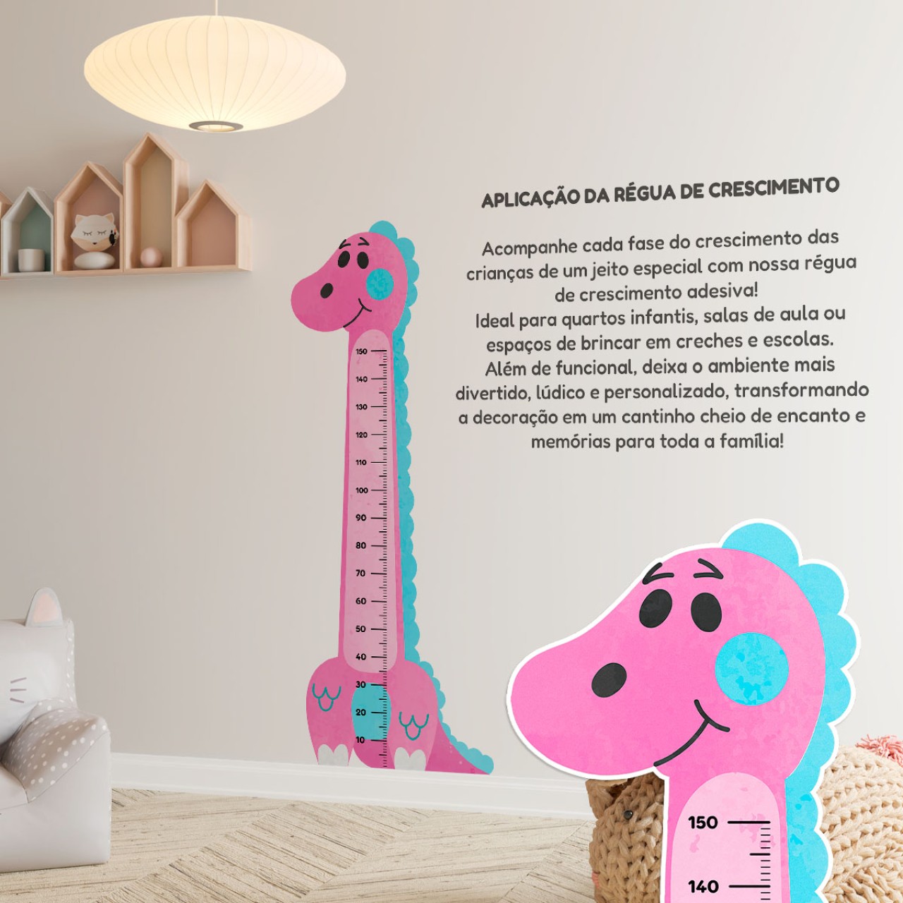 Adesivo Régua de Crescimento Dinossauro Feminino