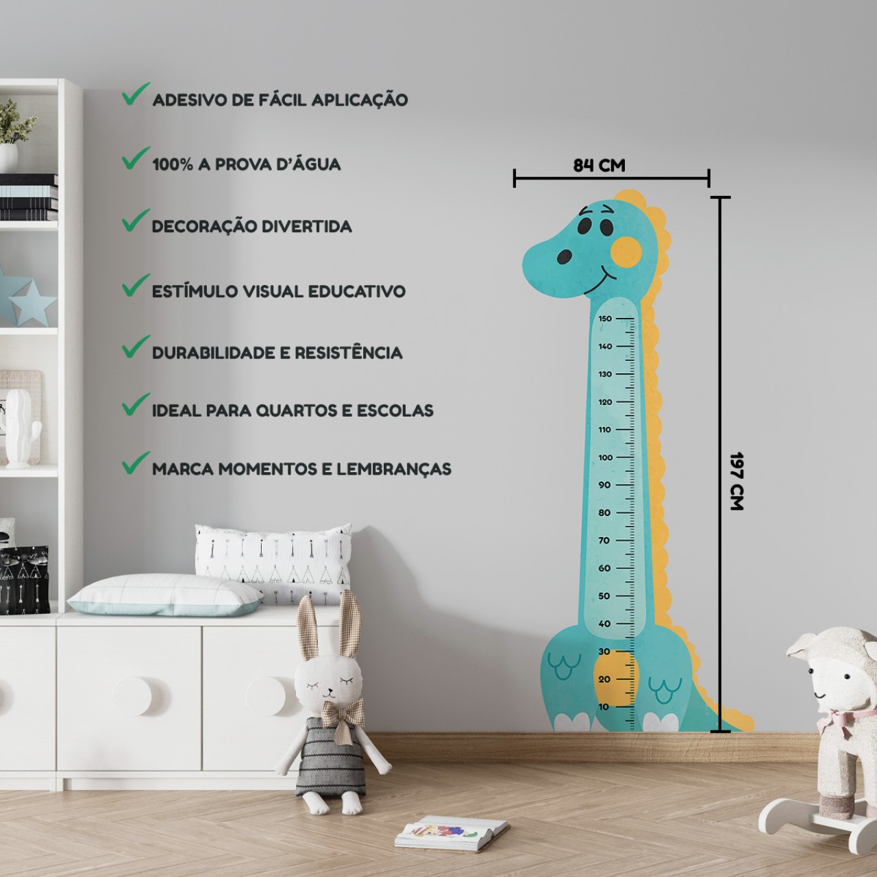 Adesivo Régua de Crescimento Dinossauro Masculino