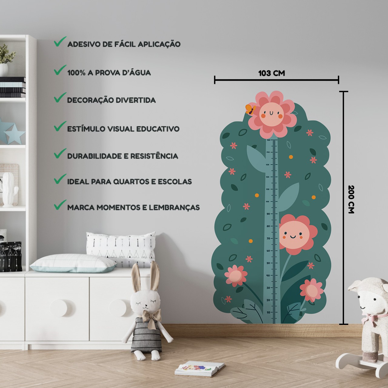 Adesivo Régua de Crescimento Florzinha