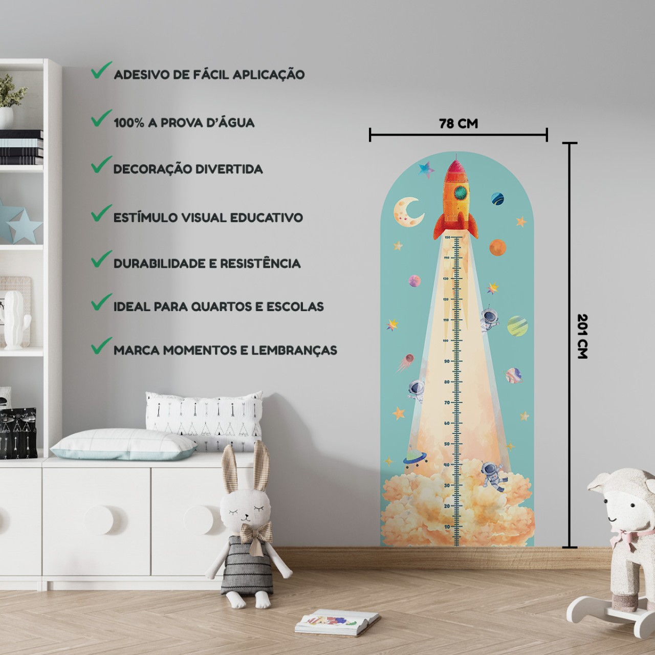 Adesivo Régua de Crescimento Foguete Espacial