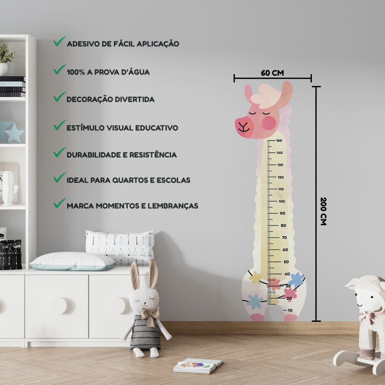 Adesivo Régua de Crescimento Lhama Feminino