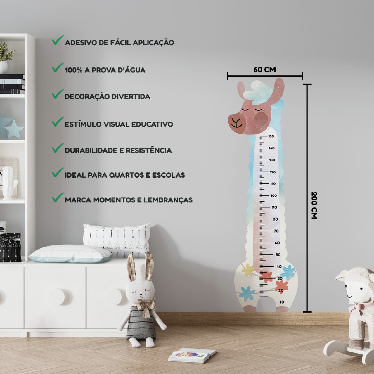 Adesivo Régua de Crescimento Lhama Masculino
