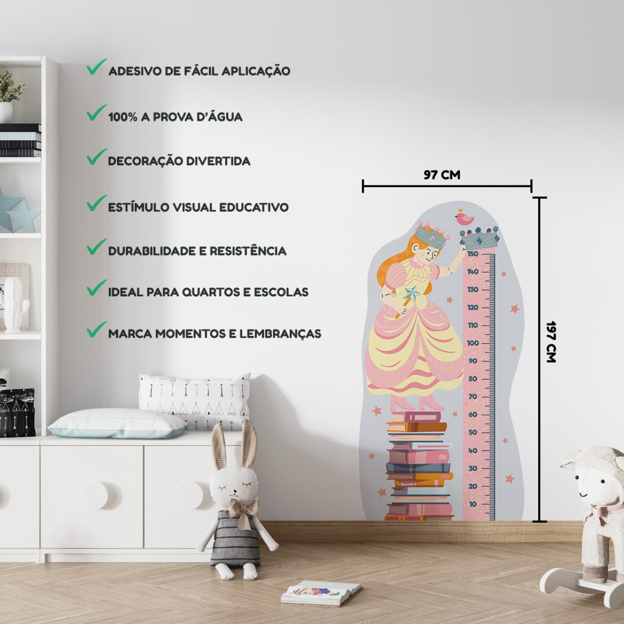 Adesivo Régua de Crescimento Princesa